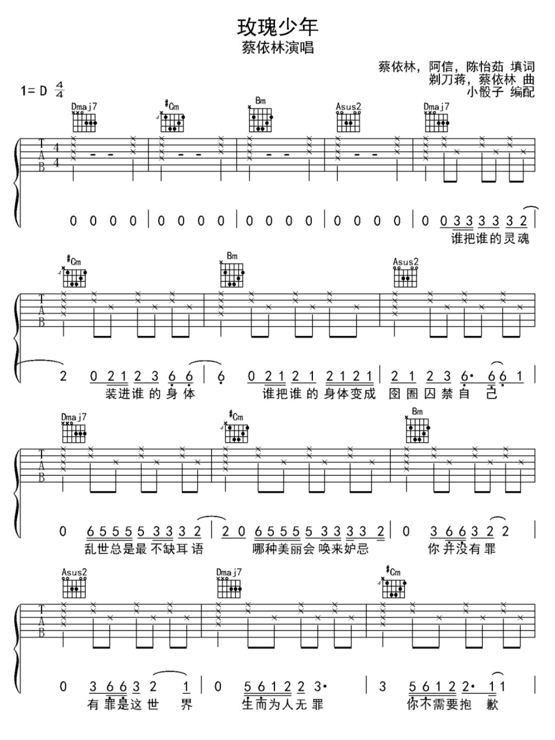 玫瑰少年 吉他谱