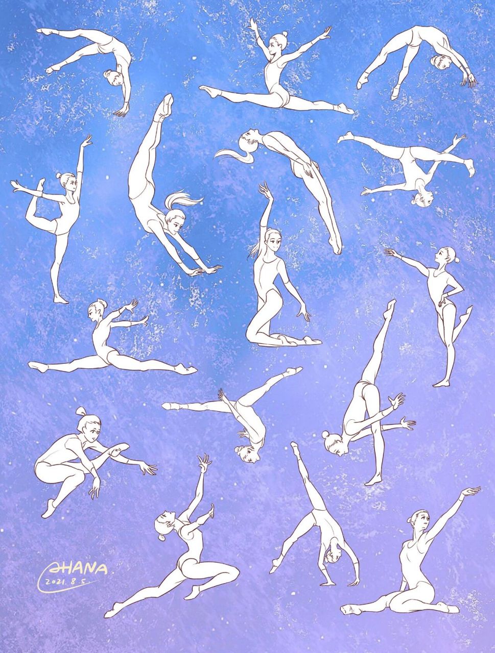 7115体操速写7115 根据中国体操运动员的姿势画的速写,她们