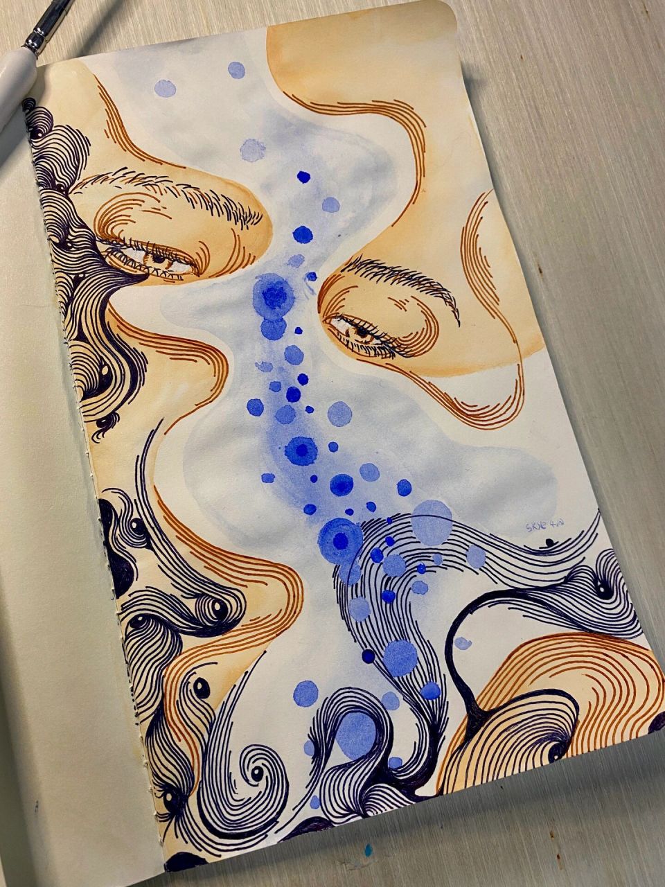 梦境 —-一些简单的线条流动 水彩中性笔画