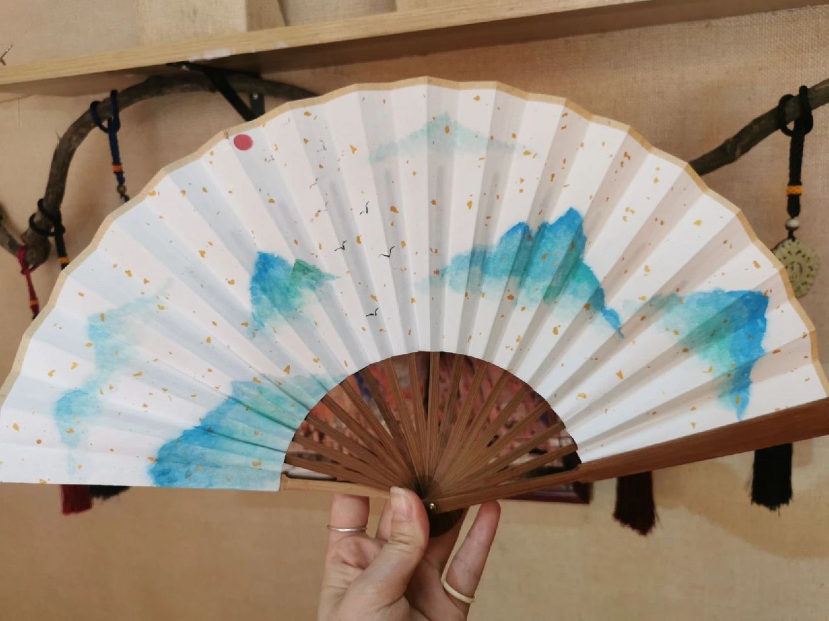 古风扇子i手工绘画i夏季清爽蓝色系列 超喜欢我的00后小朋友画的这些