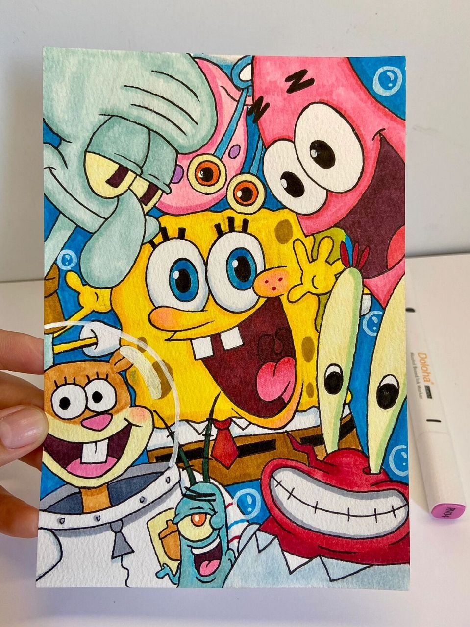 海绵宝宝全家福|马克笔手绘(附过程图) 一起来画海绵宝宝全家福吧