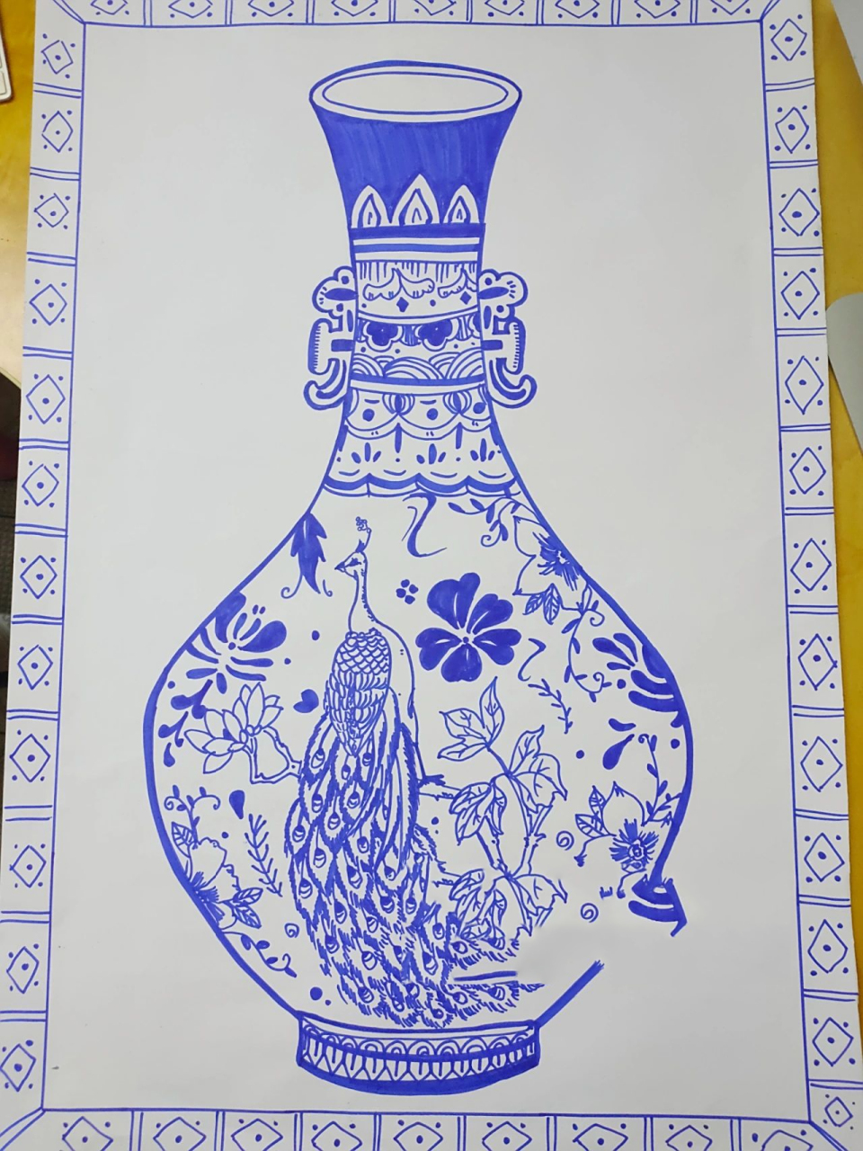 幼儿园作业 | 原创青花瓷手绘 昨天放学临时接到幼儿园老师任务 要画