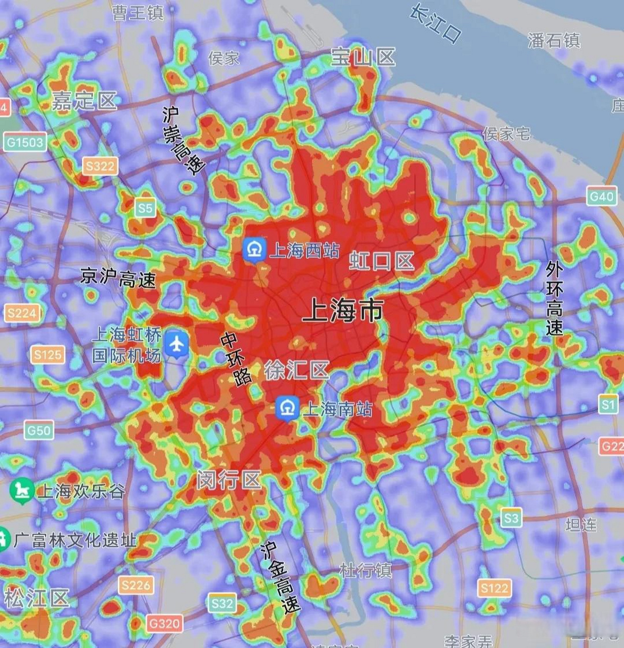 晚上22点整同比例尺下我们看看三座超一线城市有什么区别?