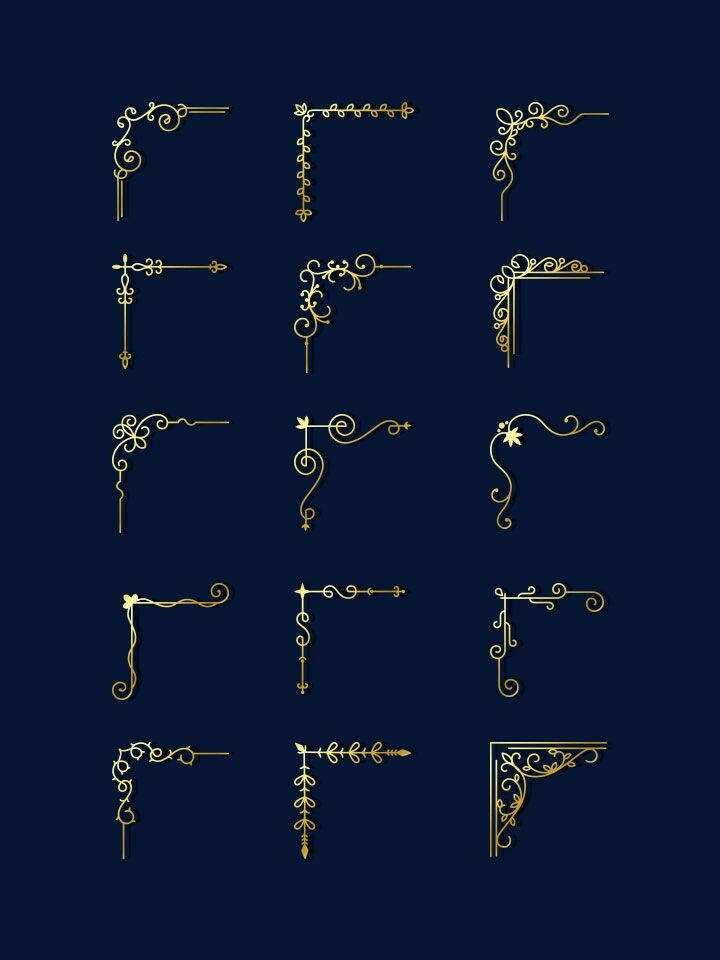 98欧式古典传统花纹,纹样,纹理,边框花纹,金色边框,png免抠素材|ps