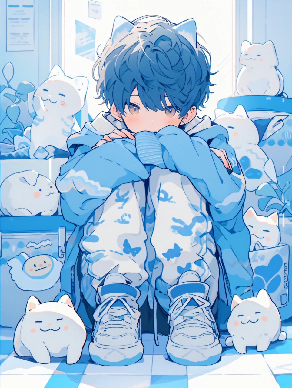 🟦蓝白纯色系|爱宅家里的猫系男生