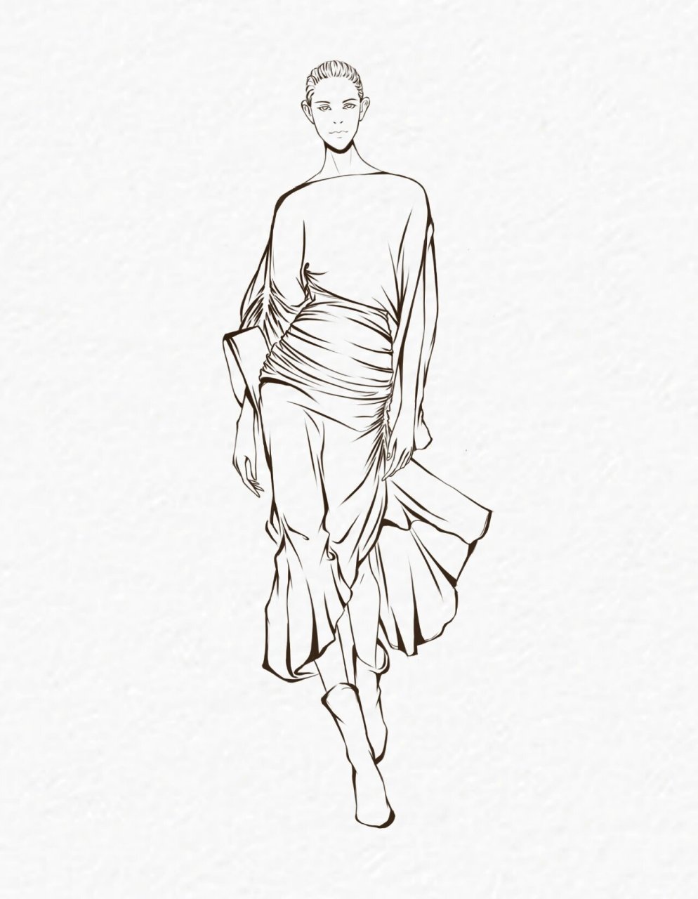 服装设计效果图线稿 | 时装画 🔍工具: ps  手绘屏 🔍笔刷:硬边缘