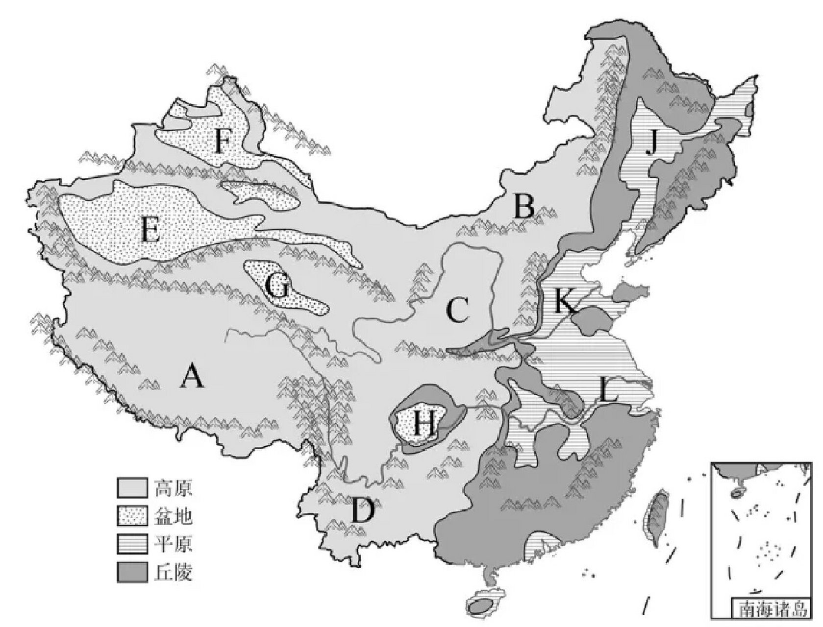 中国地形图填空无字图片