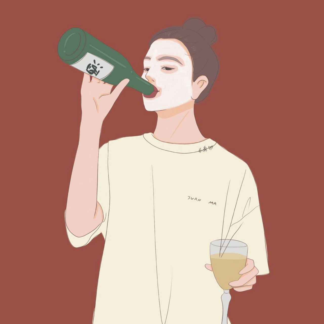 插画 | 头像 | 敷面膜喝啤酒头像～干杯91 图片92二改92商用