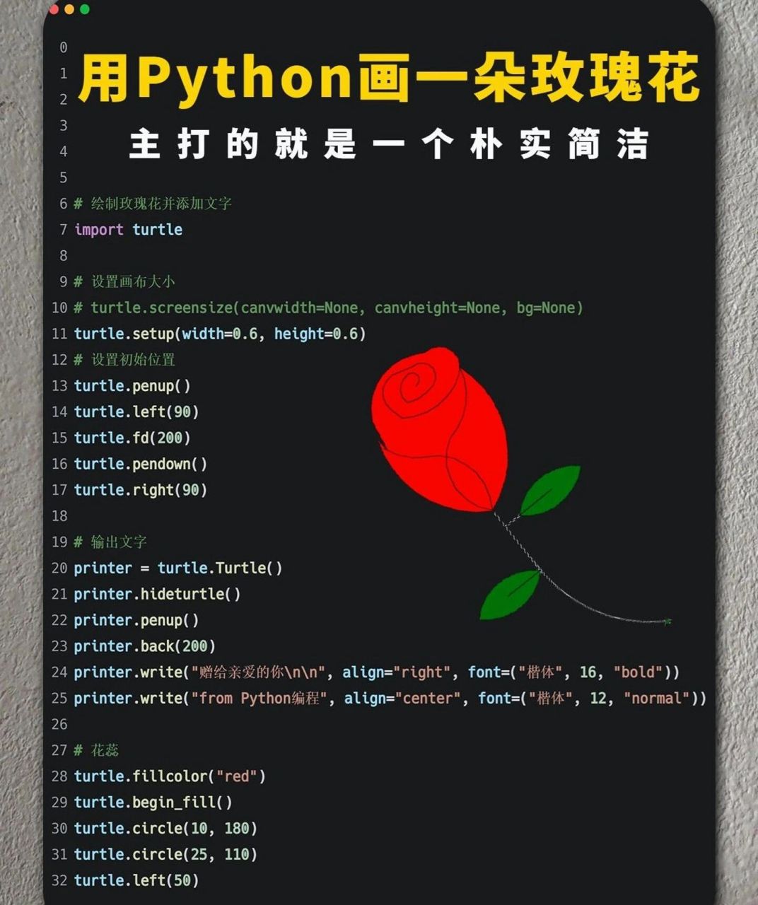 python画玫瑰花图片