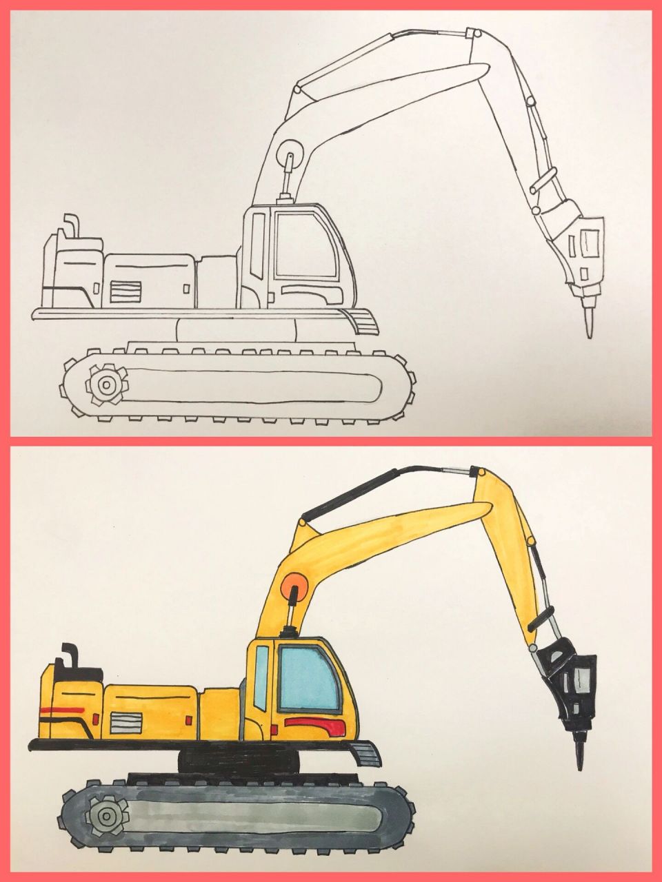 简笔画|钻土机|挖掘机