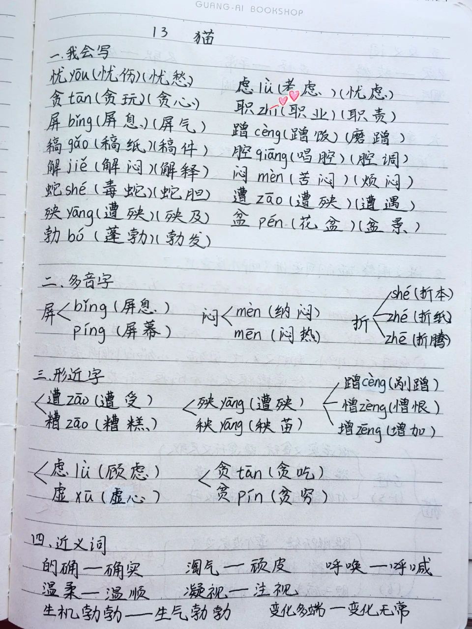 四年级下册语文笔记第13课《猫》 语文笔记,持续更新