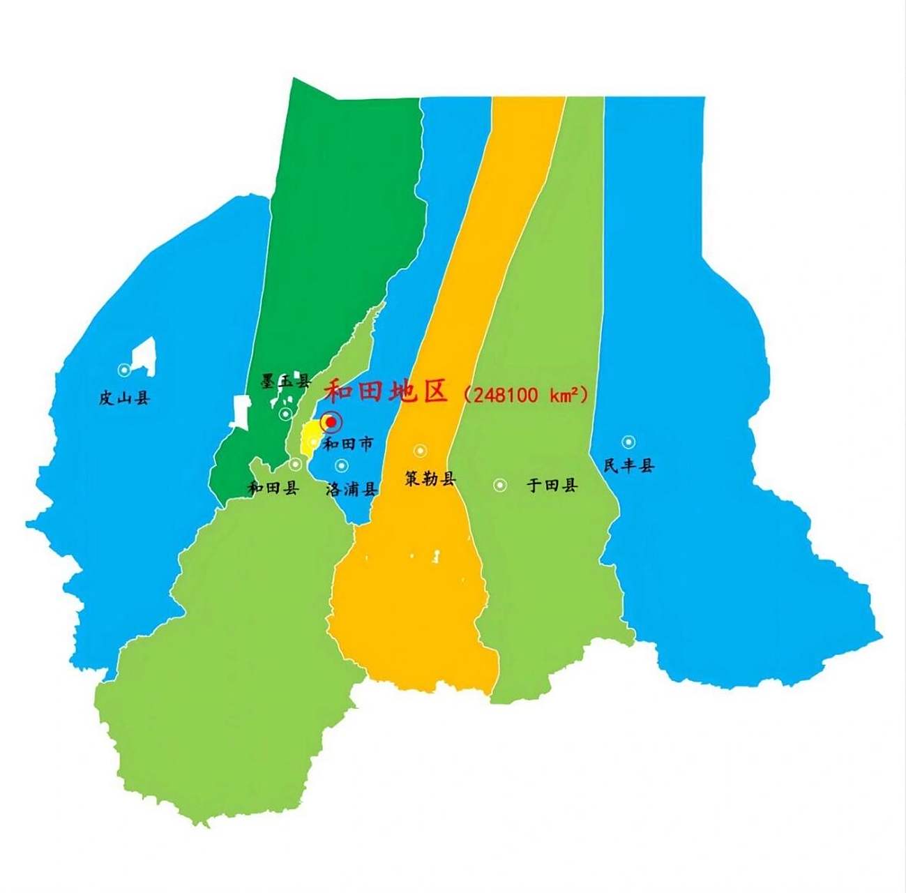 新疆各地市州政区图(十三):和田地区 和田地区总面积24.