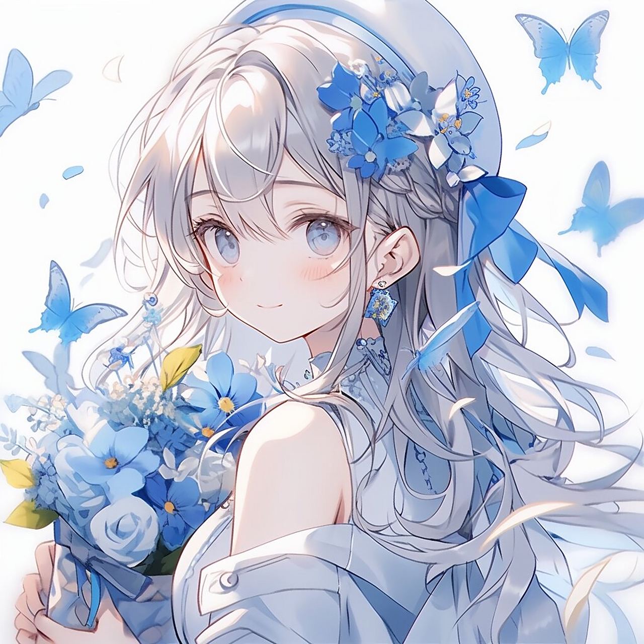 97蓝色系 | 卡通蝴蝶少女头像(附咒语) 姐妹们,喜欢留言抱走哦