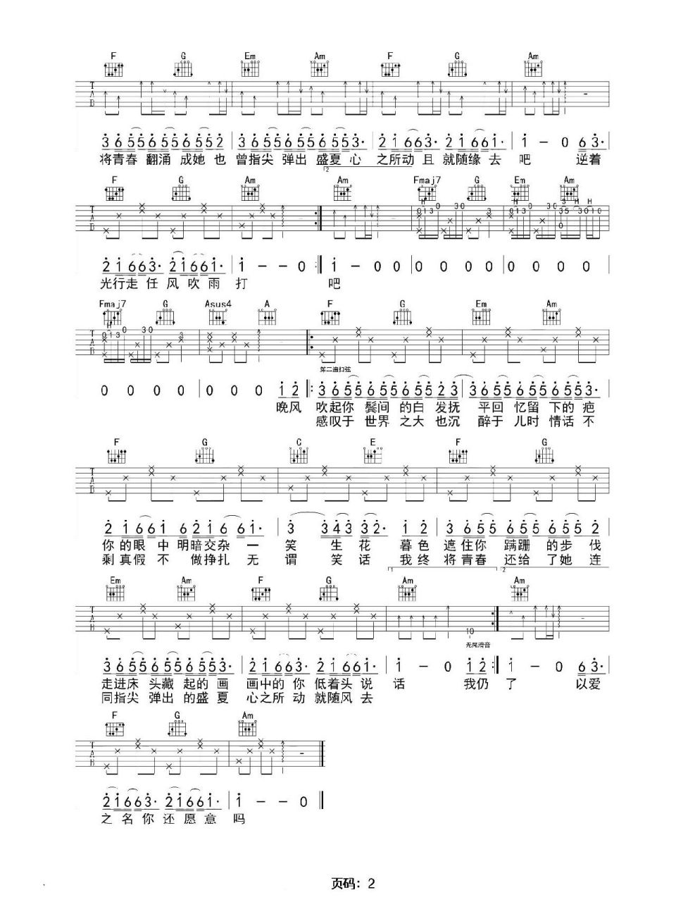 《起风了》吉他谱分享,喜欢的点赞收藏哦