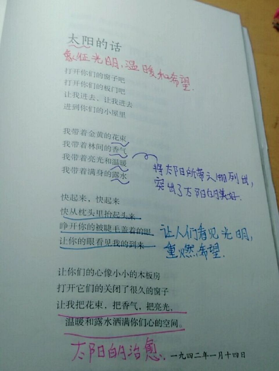 艾青诗选之〈太阳的话〉批注  ,字丑勿喷