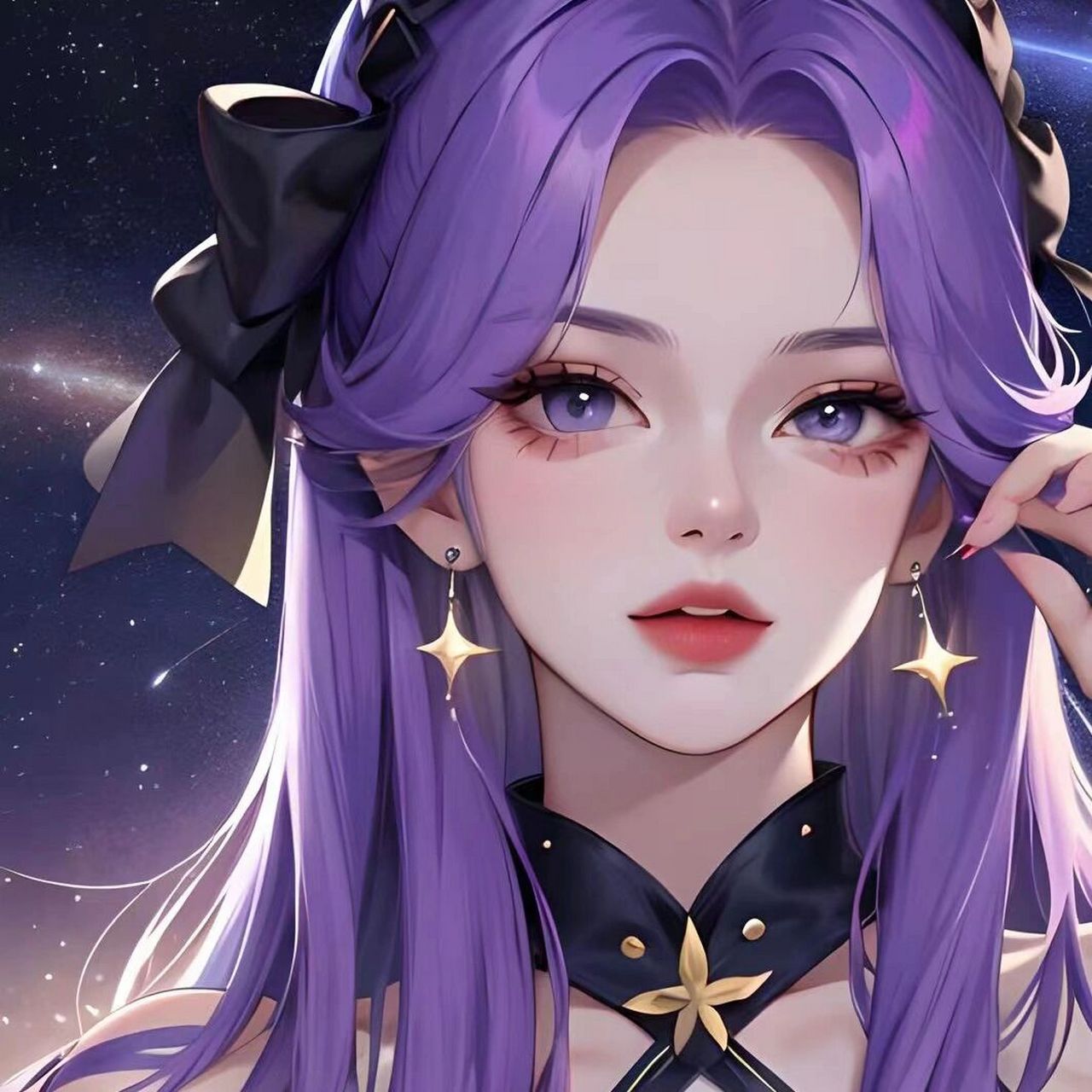 紫色头发星月少女头像