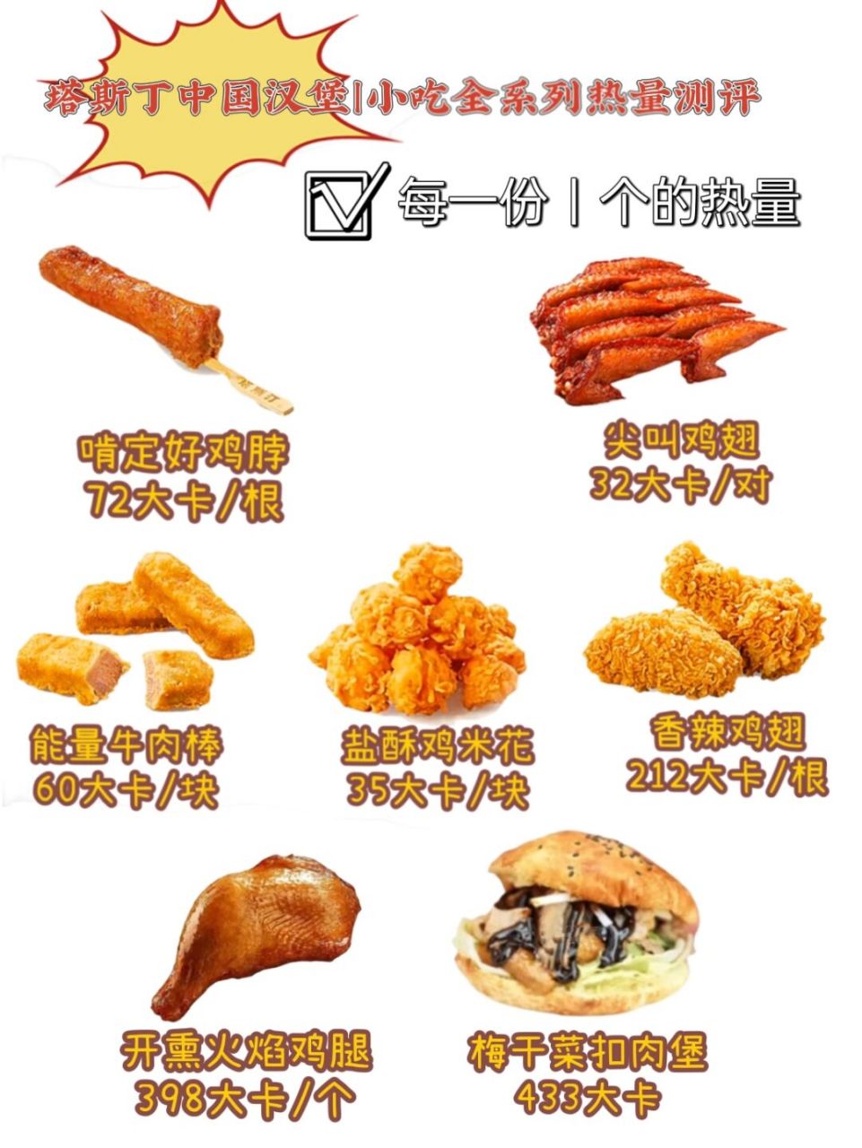 塔斯汀中国汉堡|小吃全系列热量测评 【汉堡】 酱料脂肪含量高约70