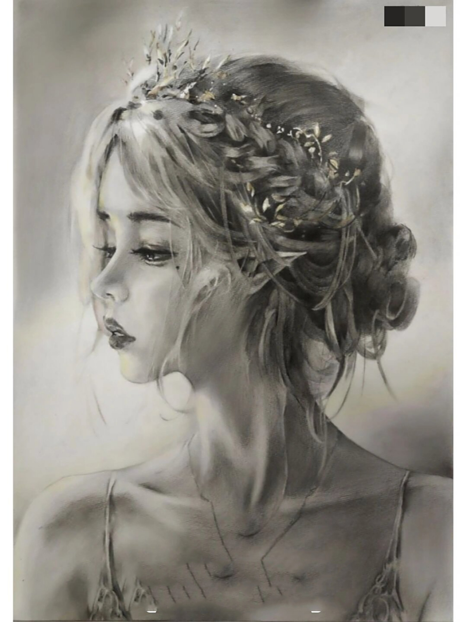 wlop鬼刀冰公主临摹(素描带彩) 上学期的素描课结课大作业,自己超级