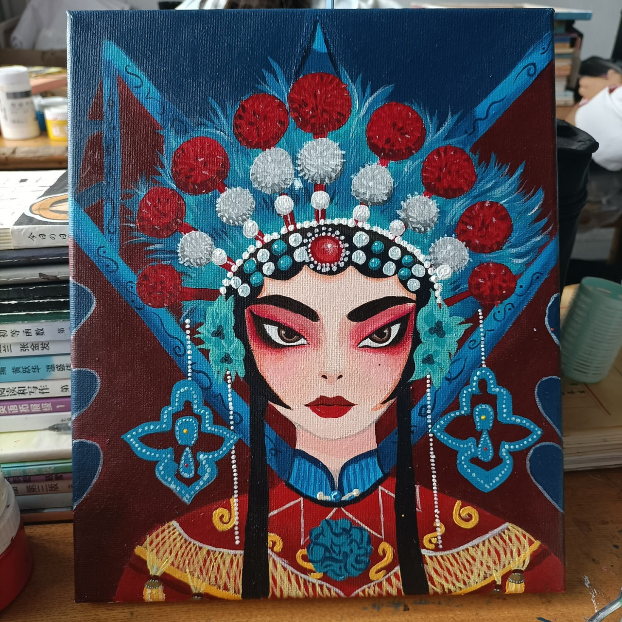 戏曲脸谱绘画‖丙烯画‖霸王别姬‖步骤分析 第一步依然是线稿只不过