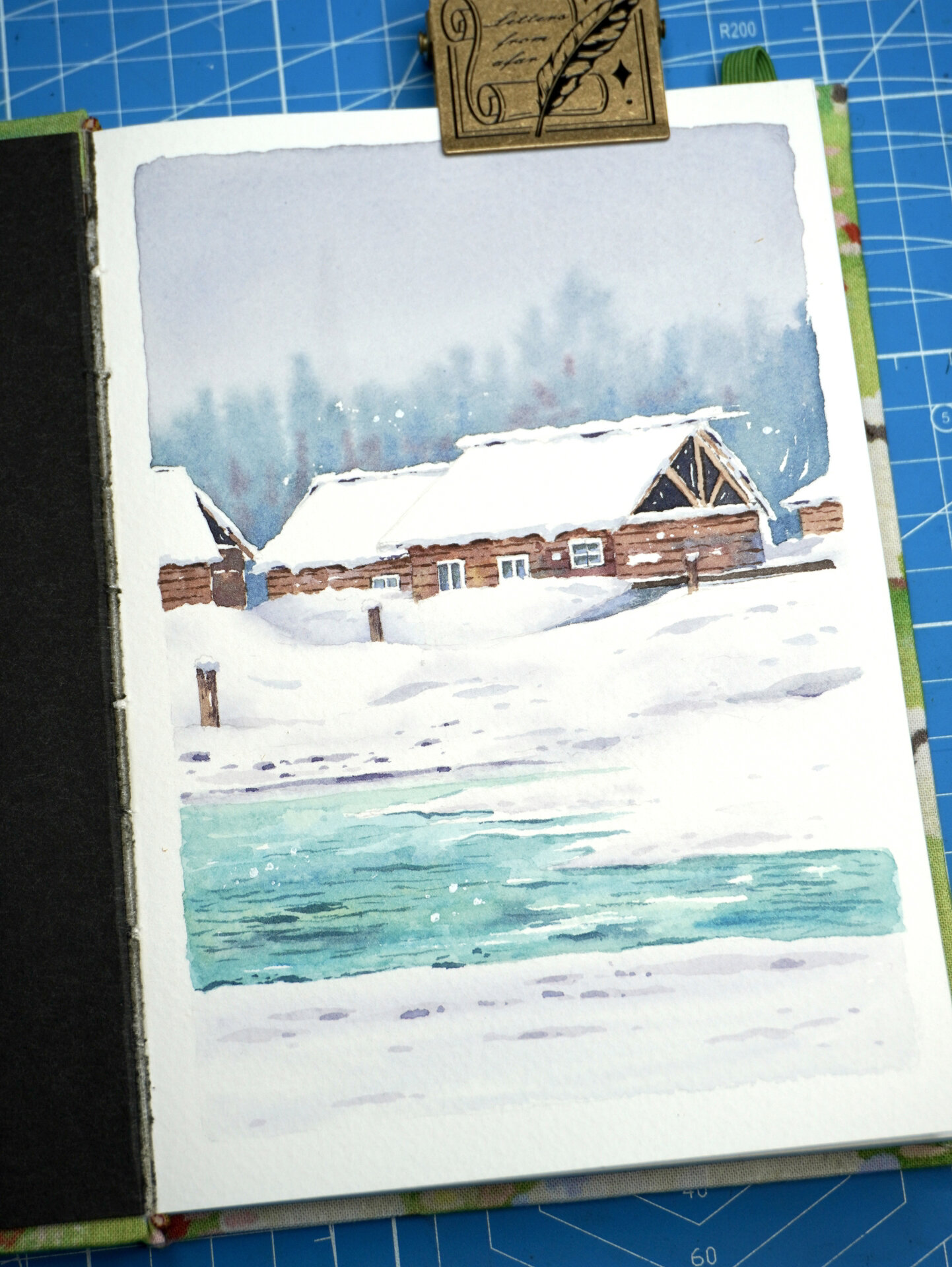 冬日雪景水彩画摸鱼一张 铅笔简单打了底稿就上色啦 省去了钢笔勾线的