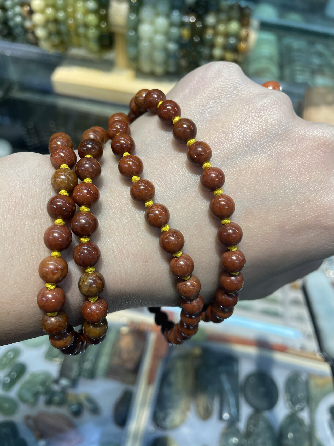 河磨玉 火燎皮 枣红皮108串珠 颜色太好看了