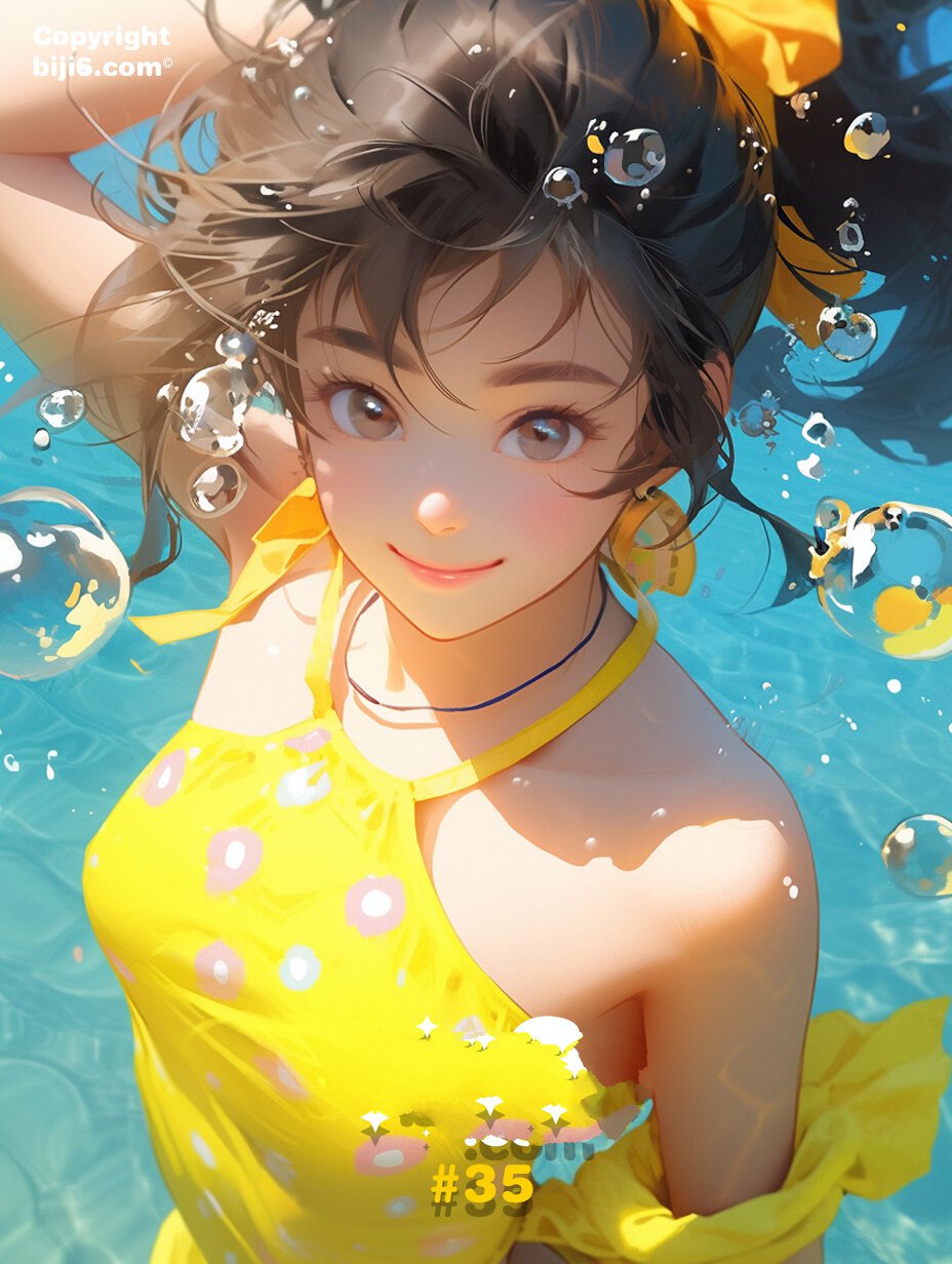 biji6壁纸 | 卡通 | 游泳女孩 8张 卡通小孩子在海里游泳,开心和小鱼