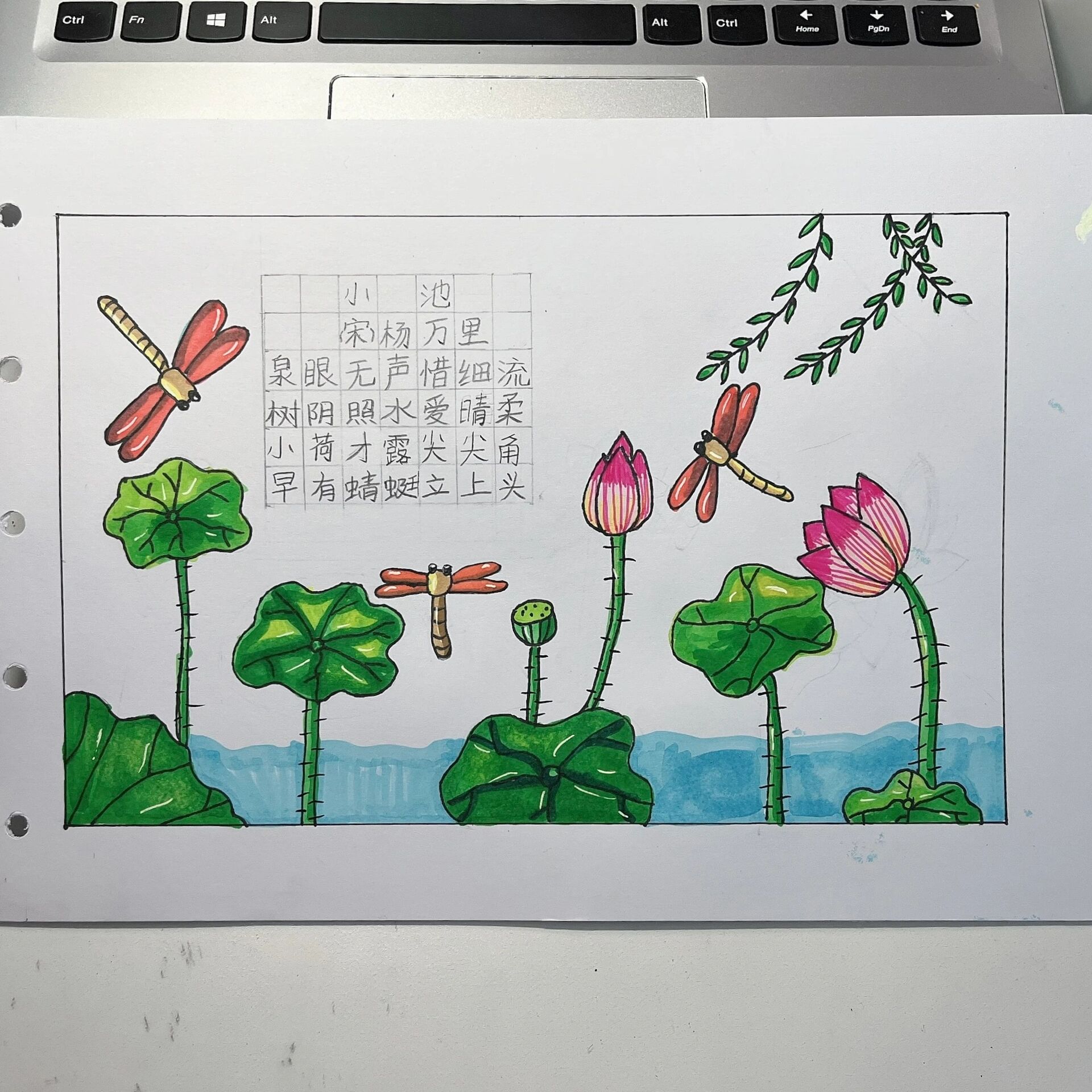 二年级马克笔古诗配画:小池