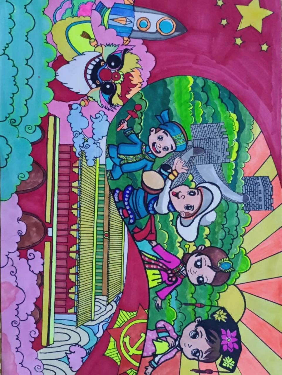 各民族团结一家亲儿童临摹画    临摹画素材来源网络,没有照搬照抄