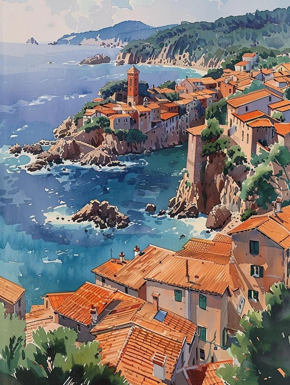 ai水彩|地中海风情