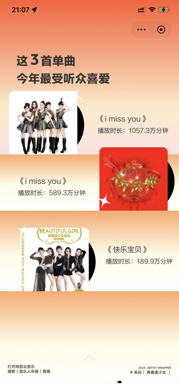 青春美少女队歌曲网易云年度报告!