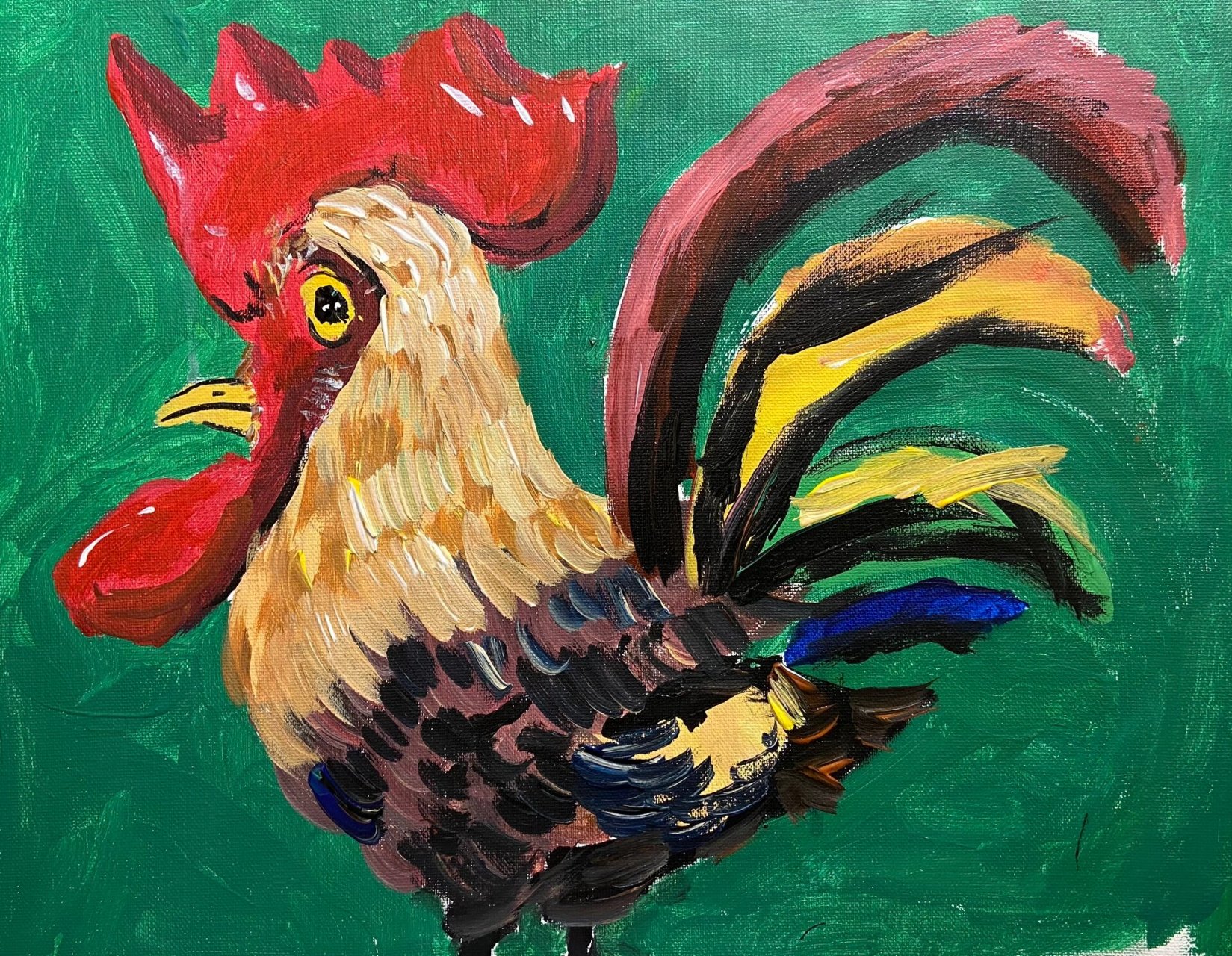 《大公鸡》儿童绘画 丙烯画 色彩叠加 大公鸡造型