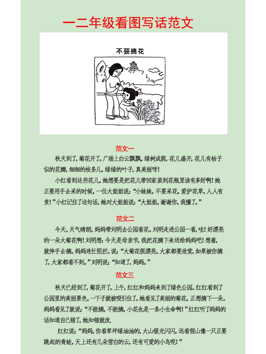 一二年级看图写话范文——不能摘花,超考题