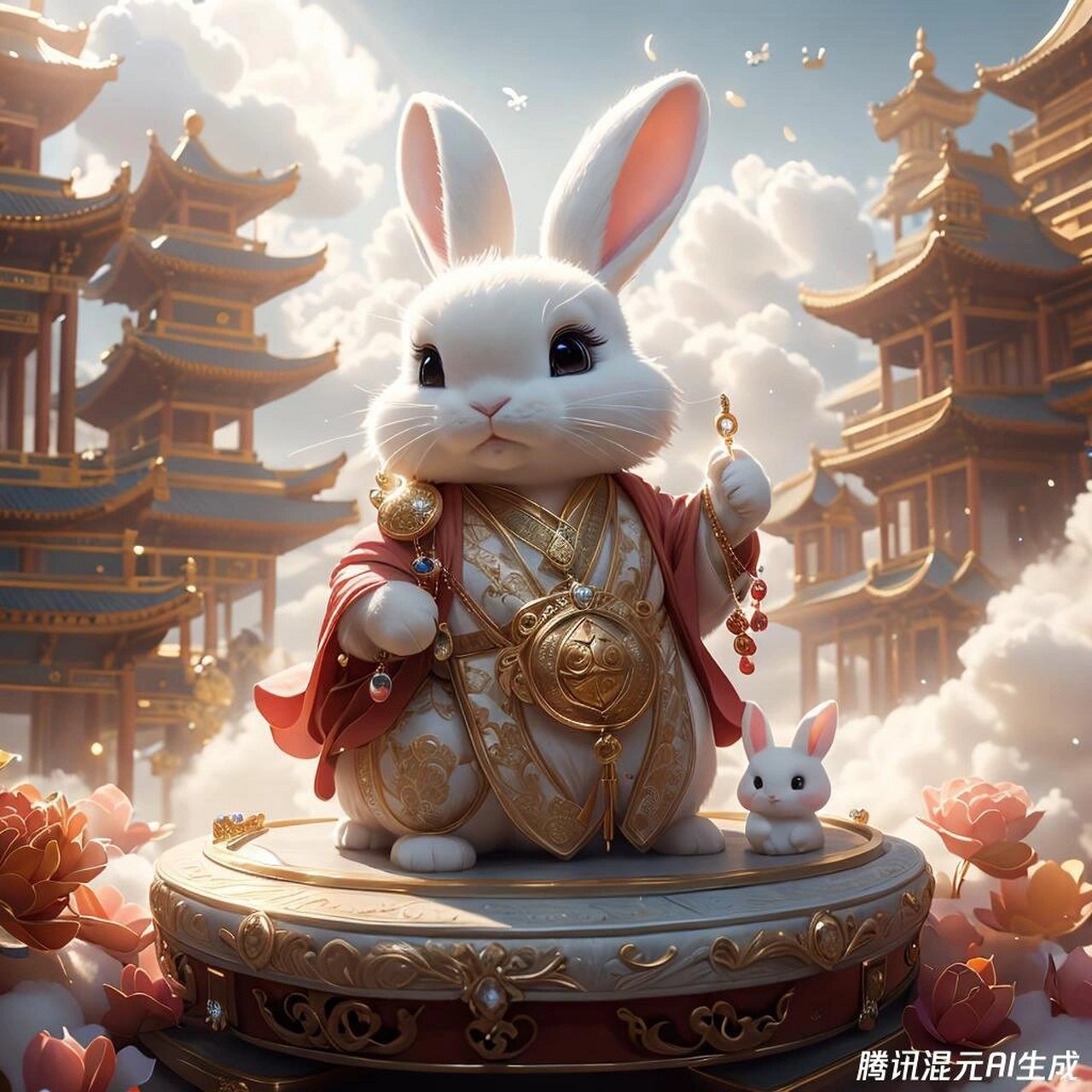 属兔宝宝的新年招财头像,财运滚滚,富贵融化 珠光宝气的玉兔宝宝,腰缠