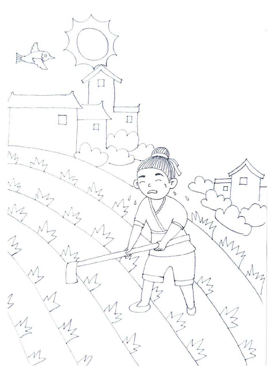 锄禾古诗配画悯农诗配画 #古诗# #古诗配图# #古诗配画# #诗歌配画