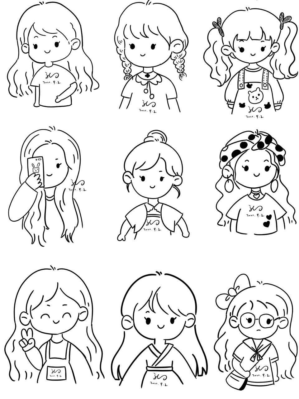 简笔画|卡通小姐姐可爱头像|简笔画临摹素 昨天画完小怪兽被收藏挺多