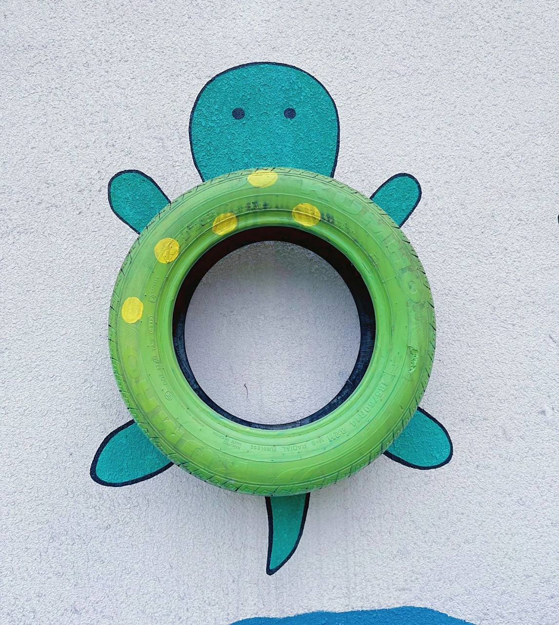 幼儿园环创 | 户外 | 轮胎改造 轮胎创意墙绘