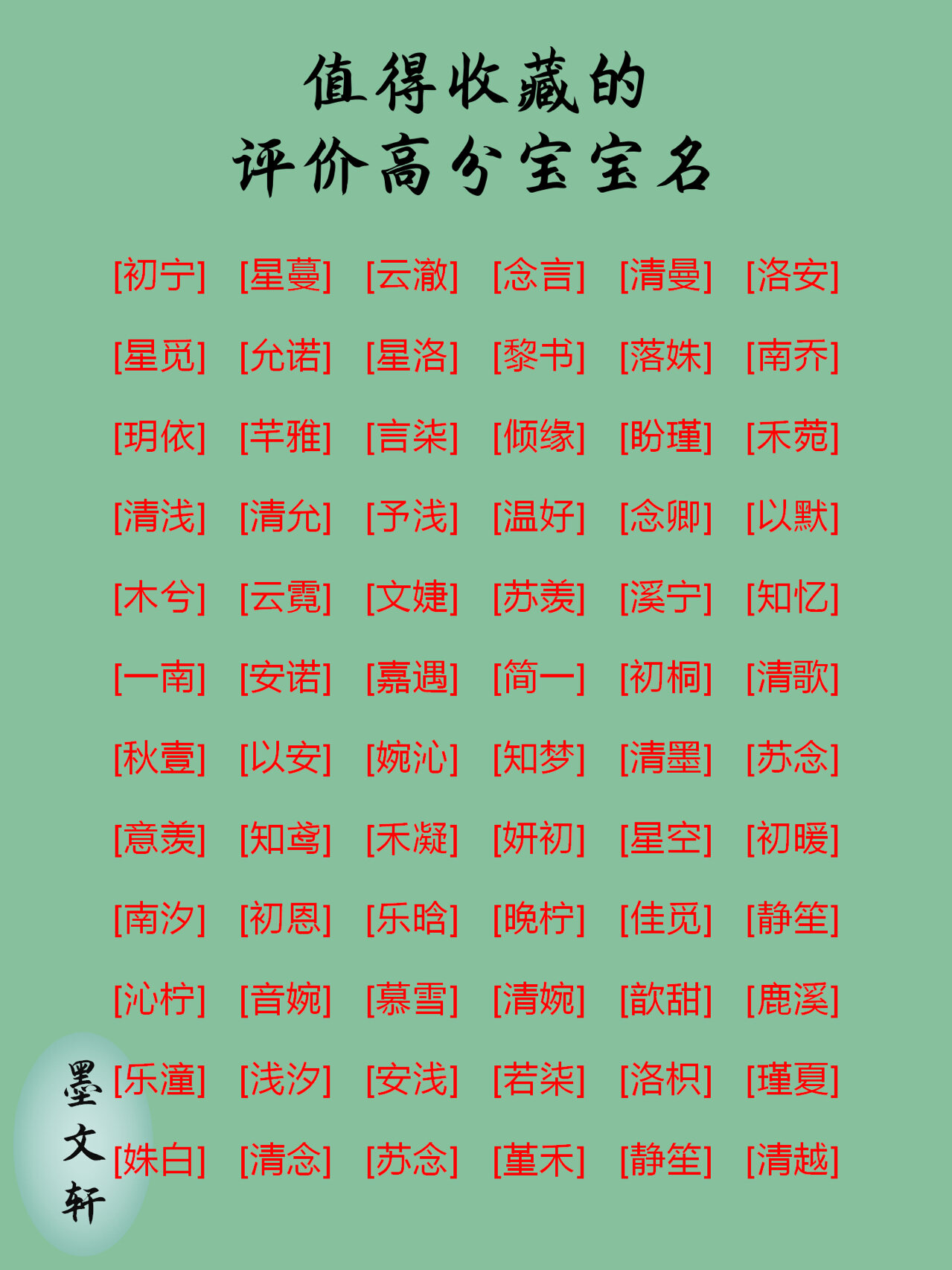 值得收藏的高分评价宝宝名
