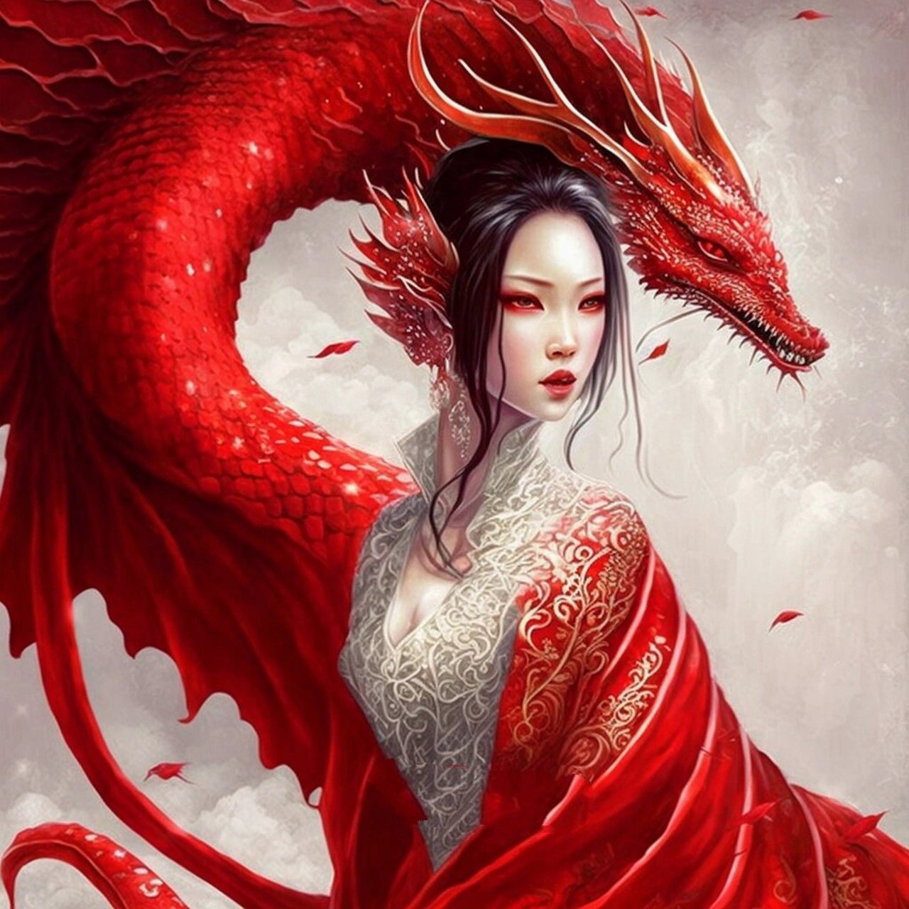 【ai绘画】78神龙女系列之赤龙 南海龙王,别名昭明,又称南海广利王