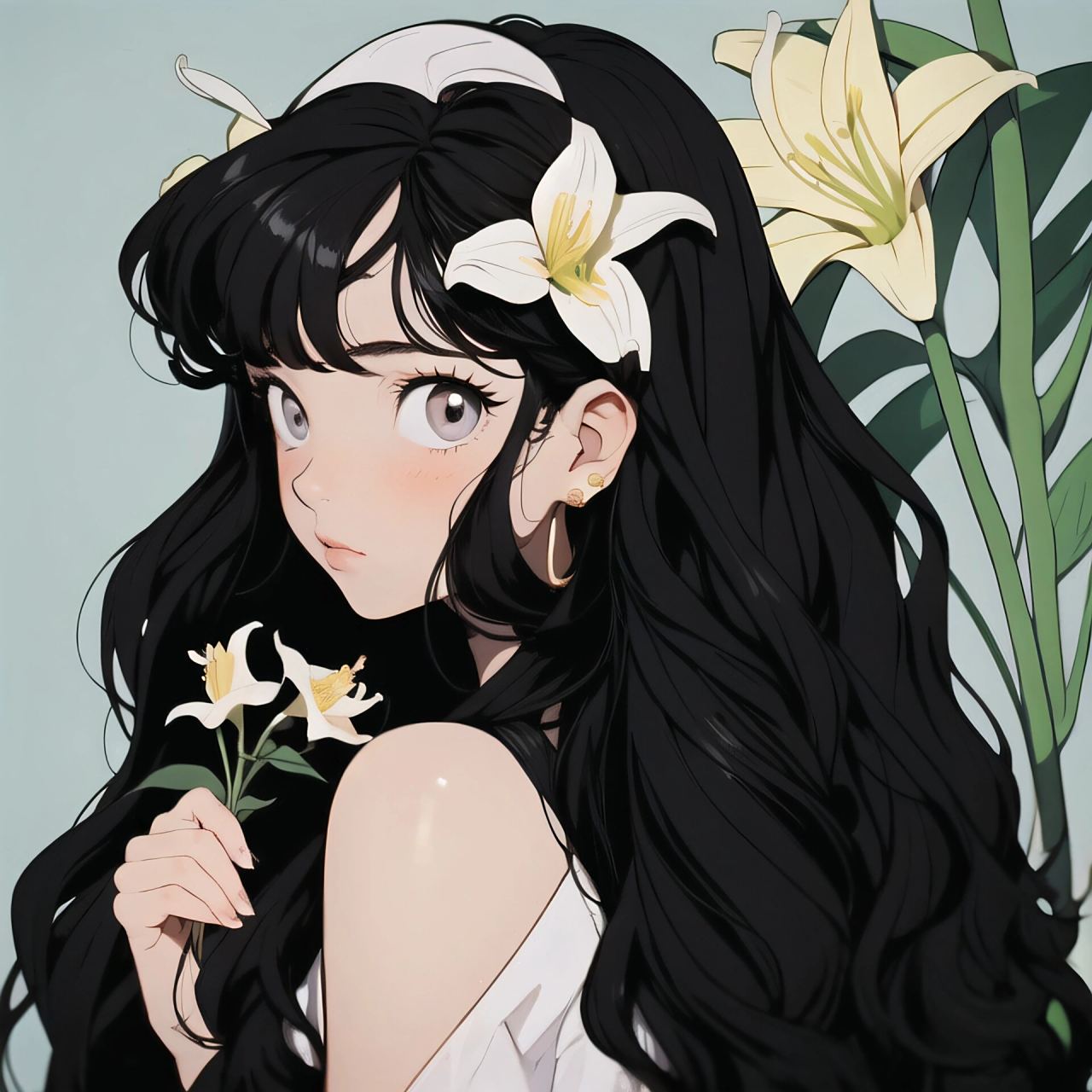 旧漫头像|手捧百合花的小姐姐和男朋友 #头像分享# #微信头像# #可爱