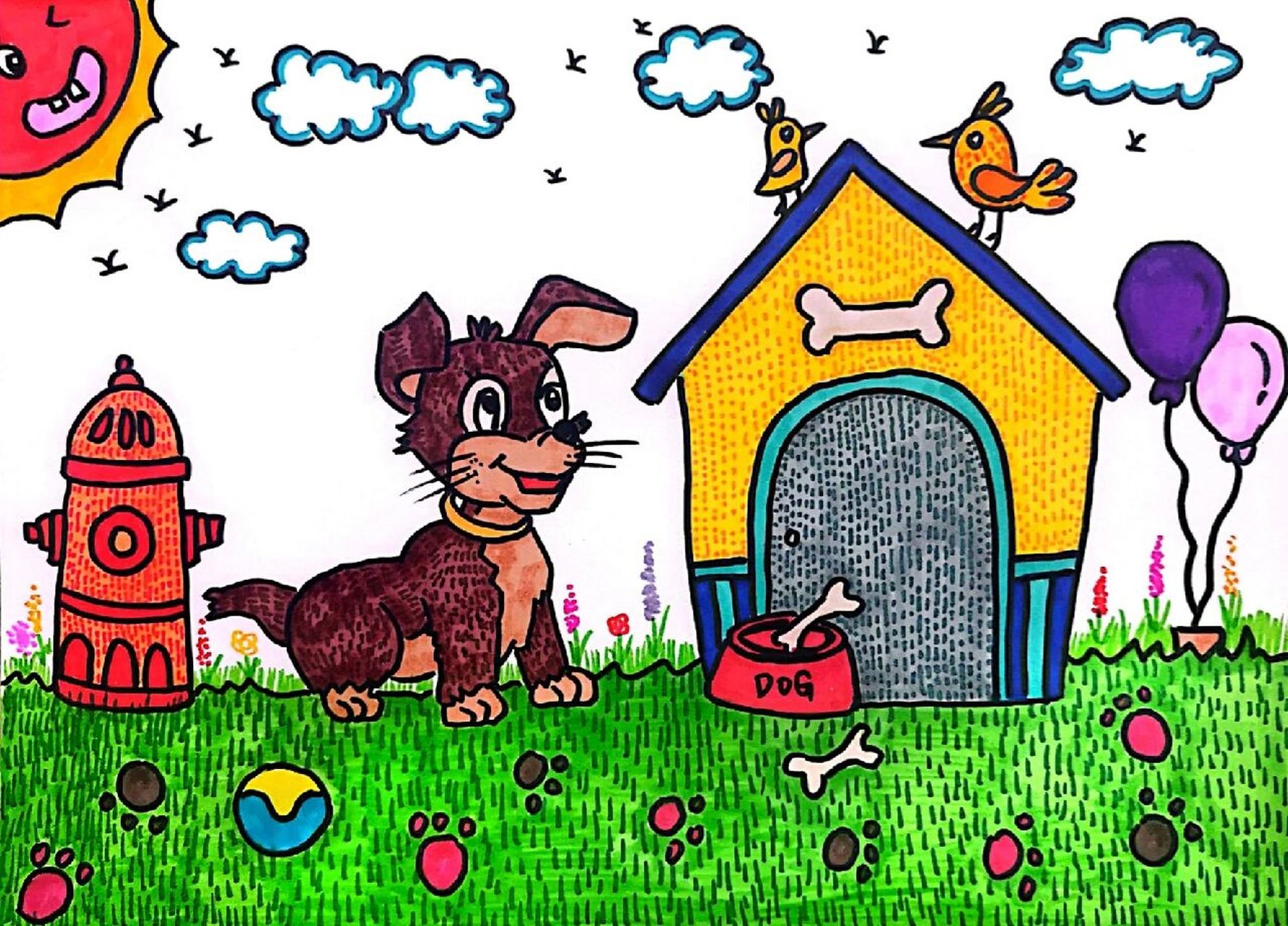 儿童画–小狗的家(有步骤) 适合年龄:5-6岁 狗是我们最忠诚的朋友.