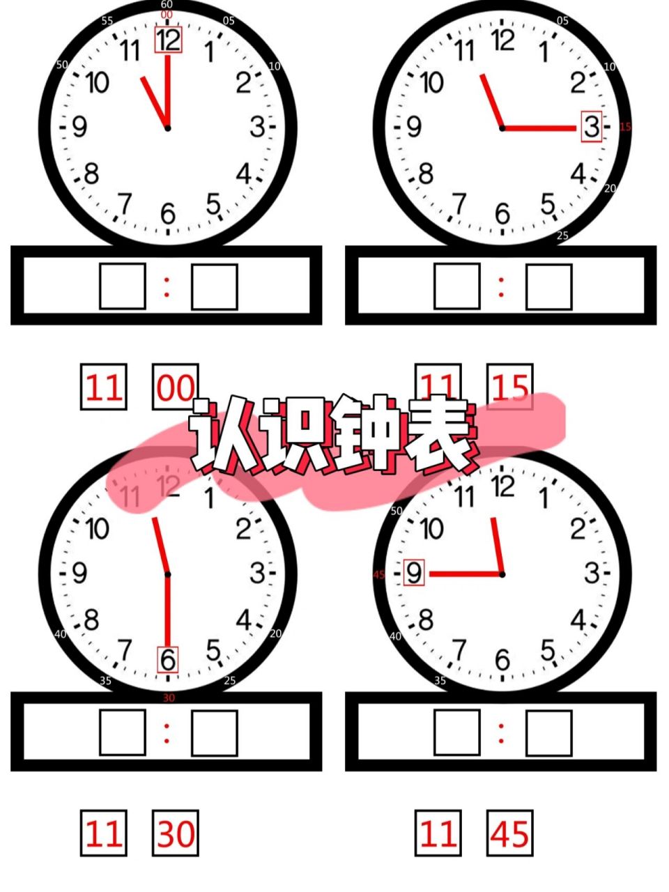 认识钟表——时间启蒙,大钟表上墙 77通过每个整点,半点时间图表的
