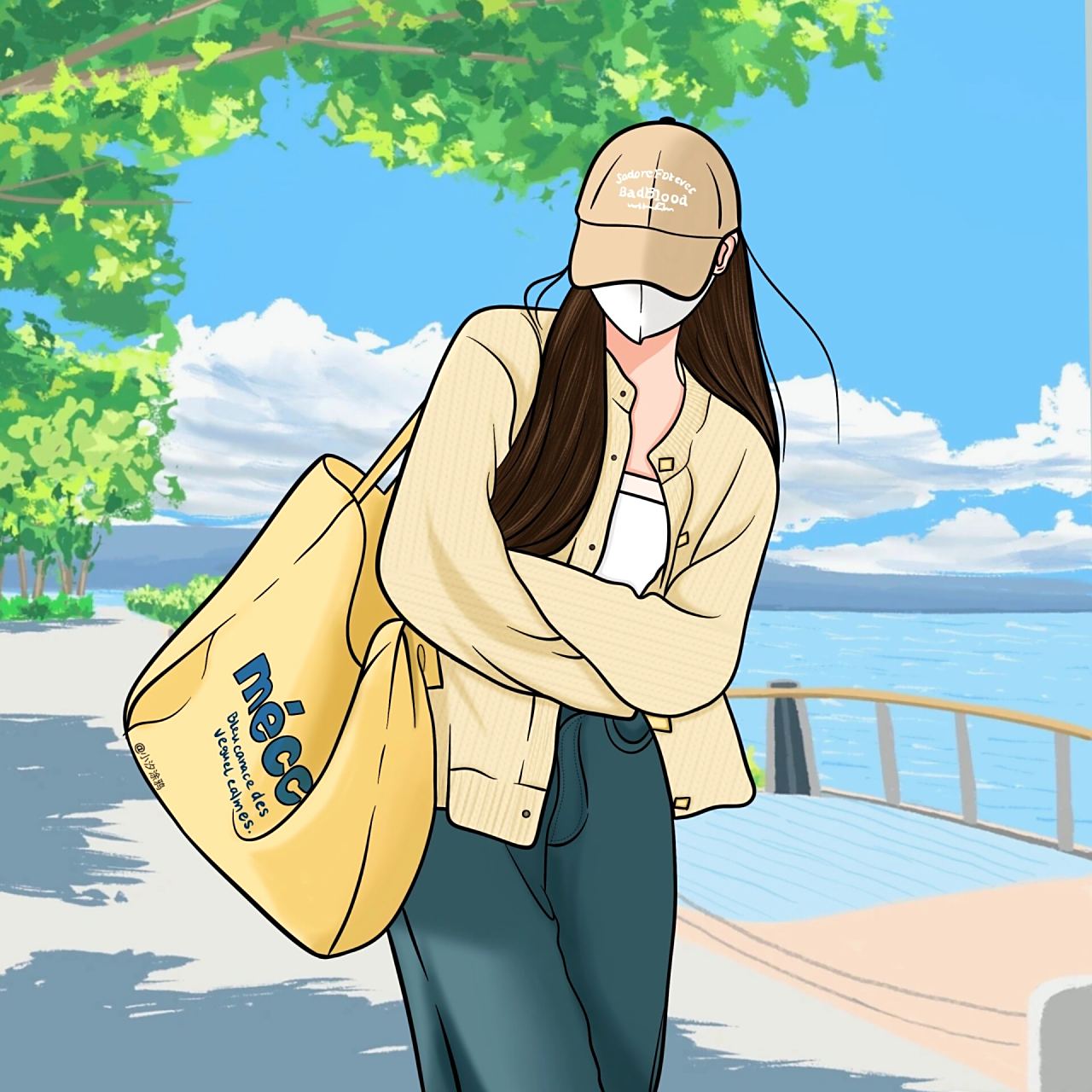 手绘头像‖戴帽子不露脸女生头像 生活如果不宠你,更要自己善待自己