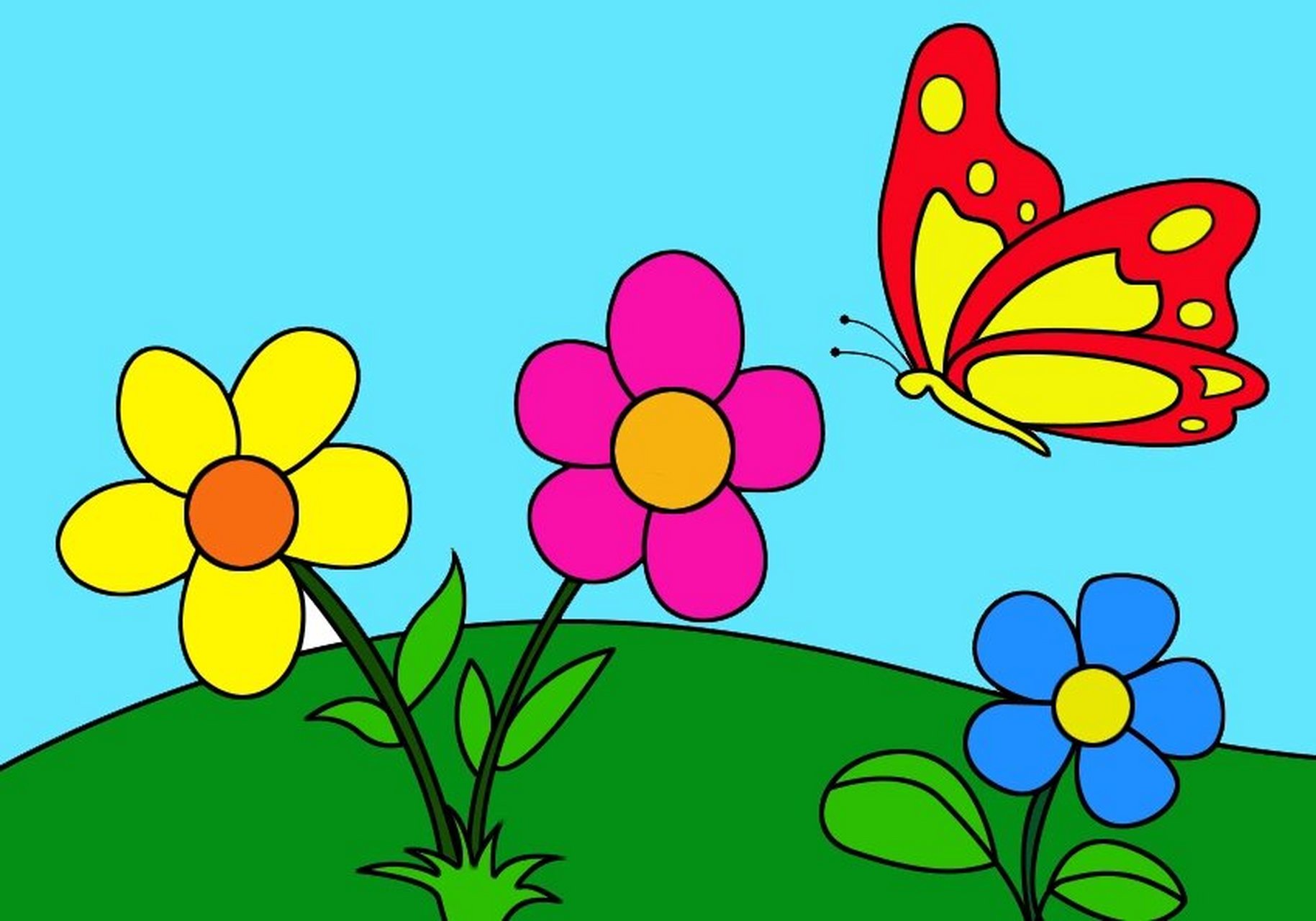 儿童简笔画|花朵蝴蝶 蝴蝶花朵风景画来喽,简单好看,适合零基础小朋友
