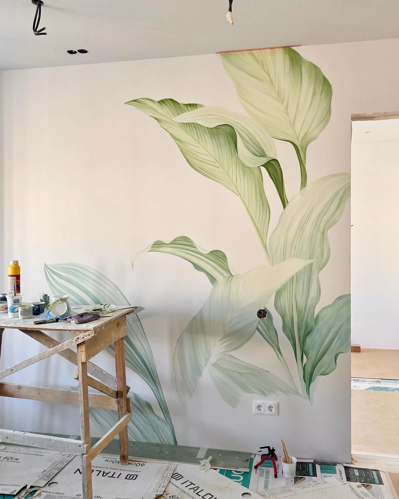 ins风的绿植百搭手绘,不后悔系列 室内墙绘背景墙,沙发背景墙壁画