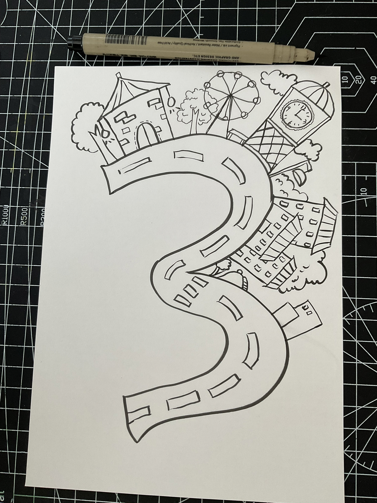 6-7岁原创美术课《数字城市》含步骤图