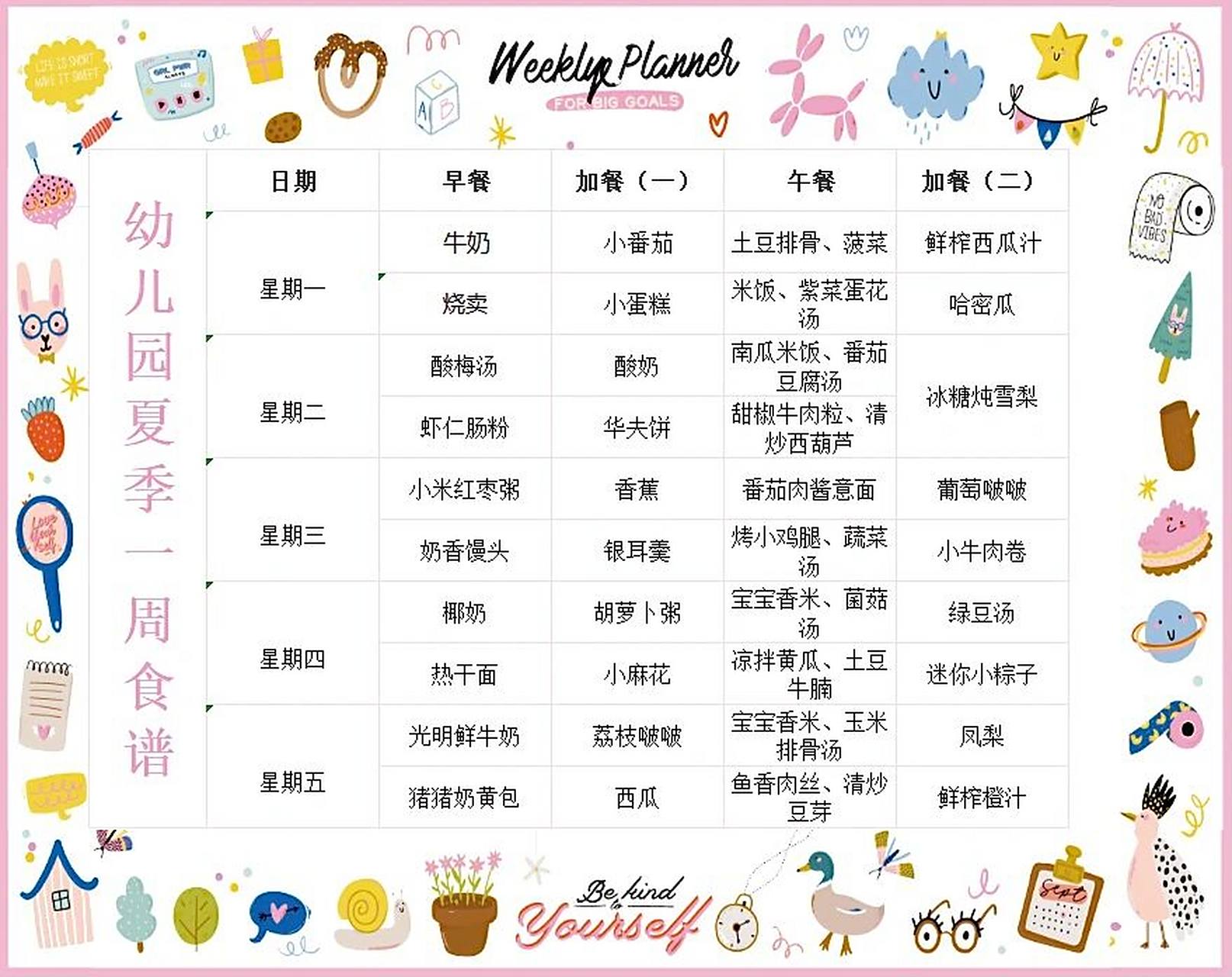 幼儿园夏季食谱