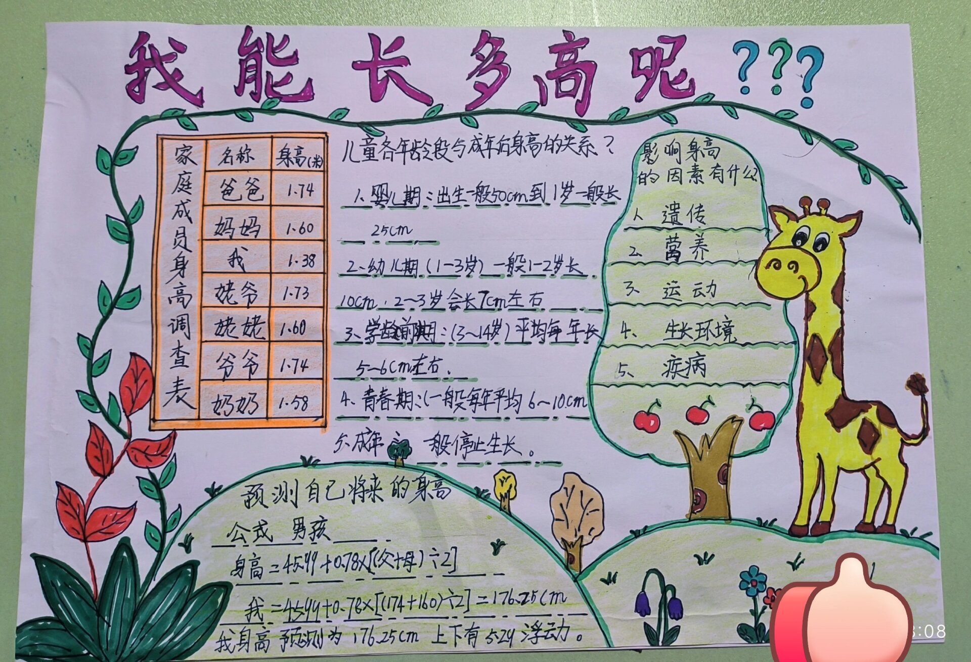 完成啦!我能长多高呢调查手抄报