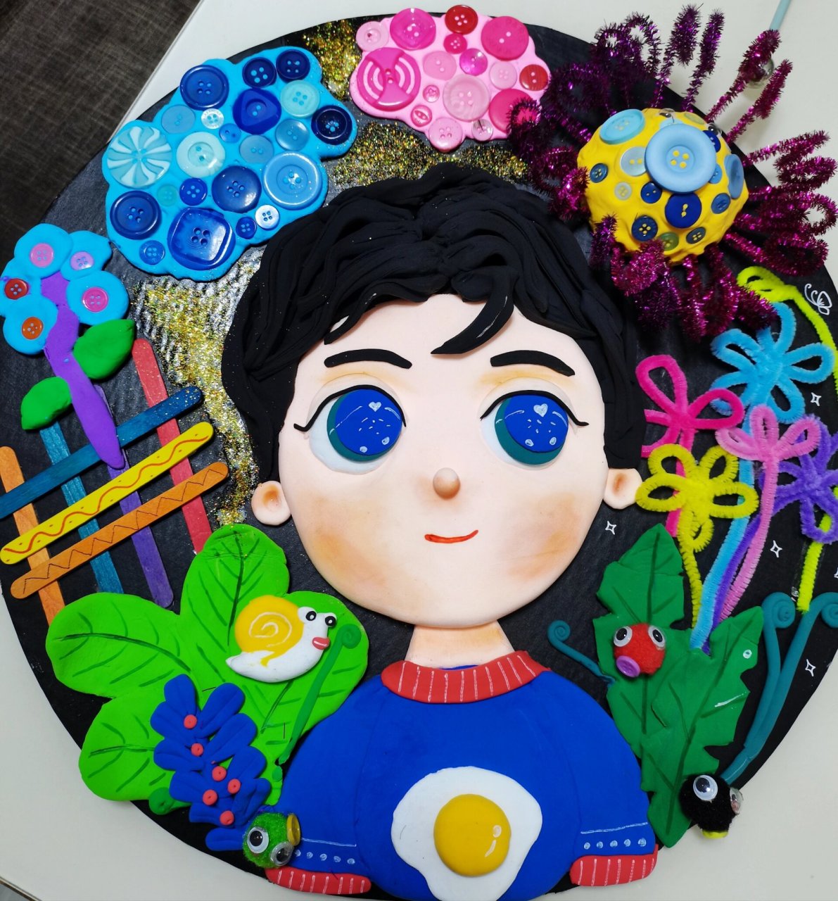 粘土浮雕男孩自画像 突出其来的作业  做到半夜加班使我快乐97制作