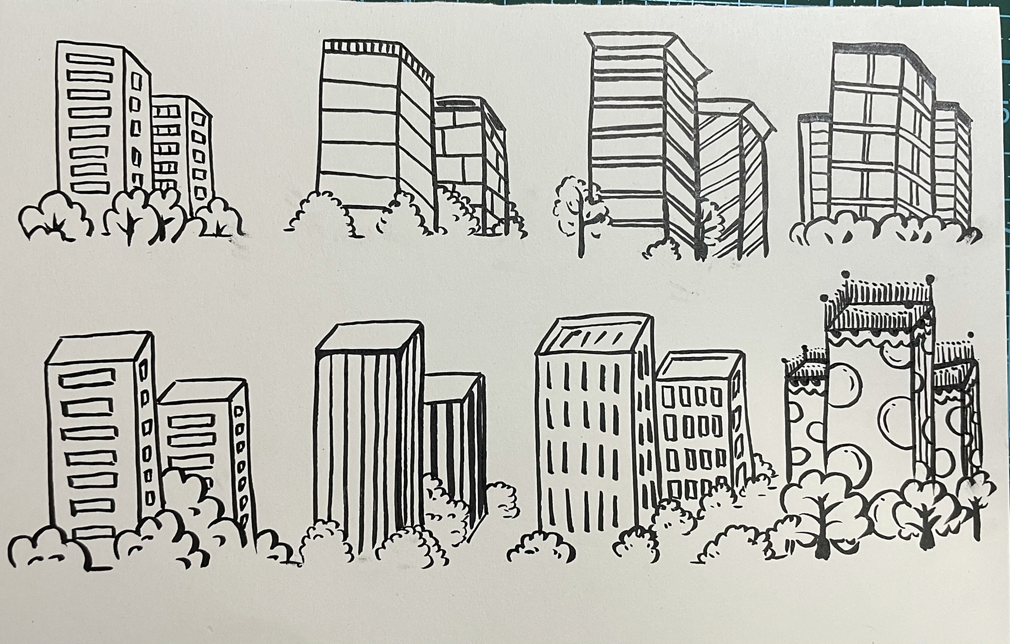 高楼大厦简笔画 仰视的楼角落呈"个"字形,俯视的楼角呈"y"字形.