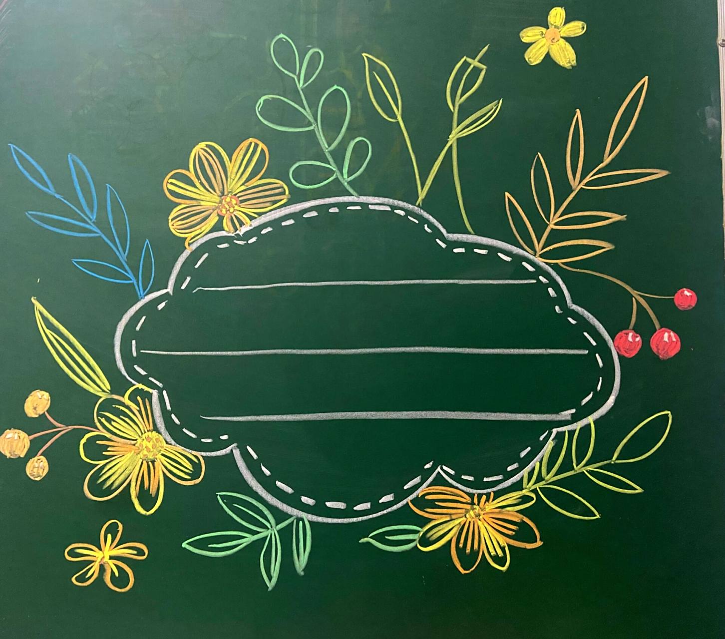 黑板报|粉笔画61一些花卉边框
